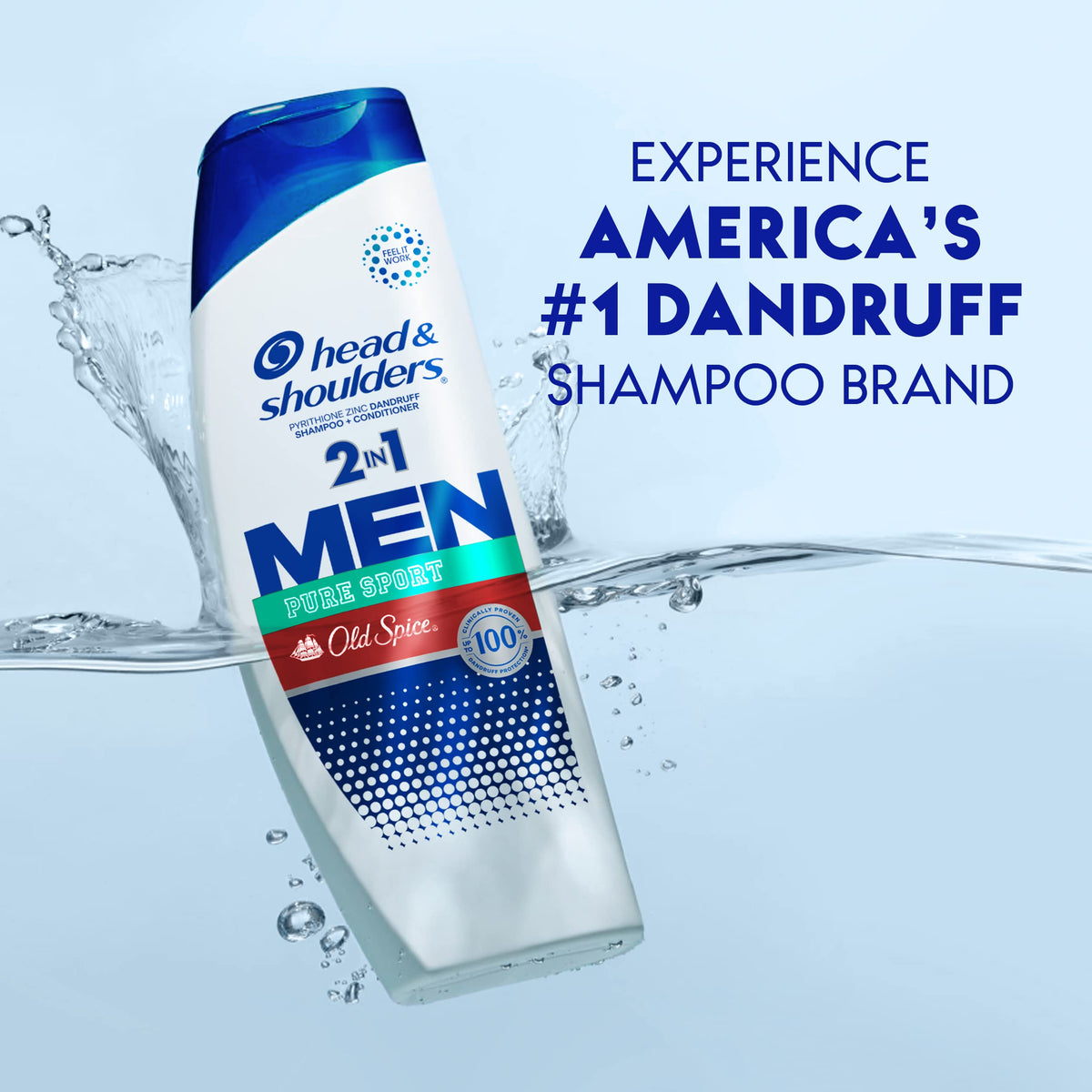 Head & Shoulders Old Spice Pure Sport 2-in-1 Shampoo and Conditioner bottle with fresh lemon-lime scent