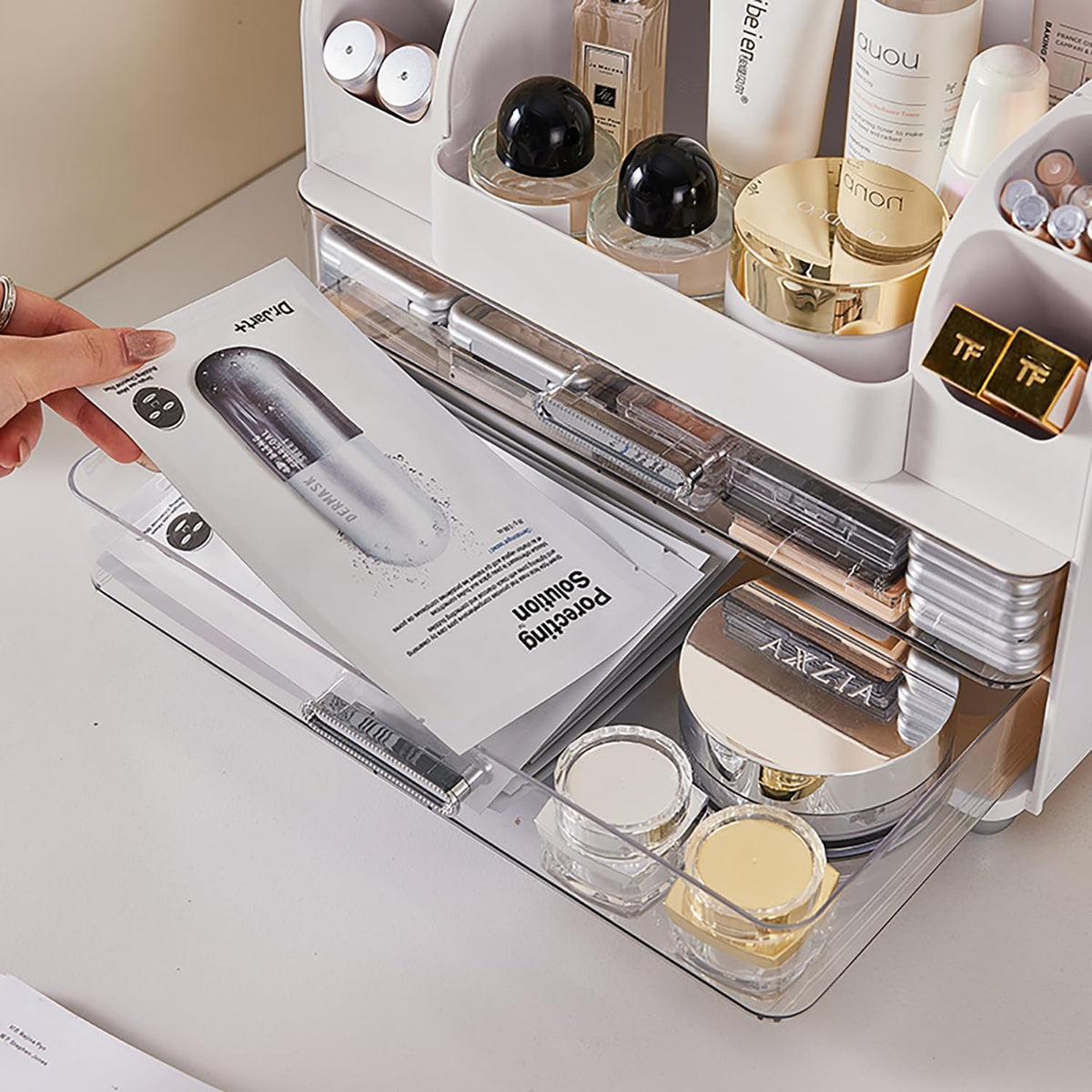 Heaime Makeup Organizer with drawers open showing storage