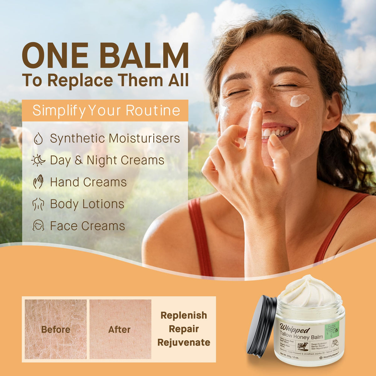 HealthyDerm Beef Tallow Honey Balm 2oz jar