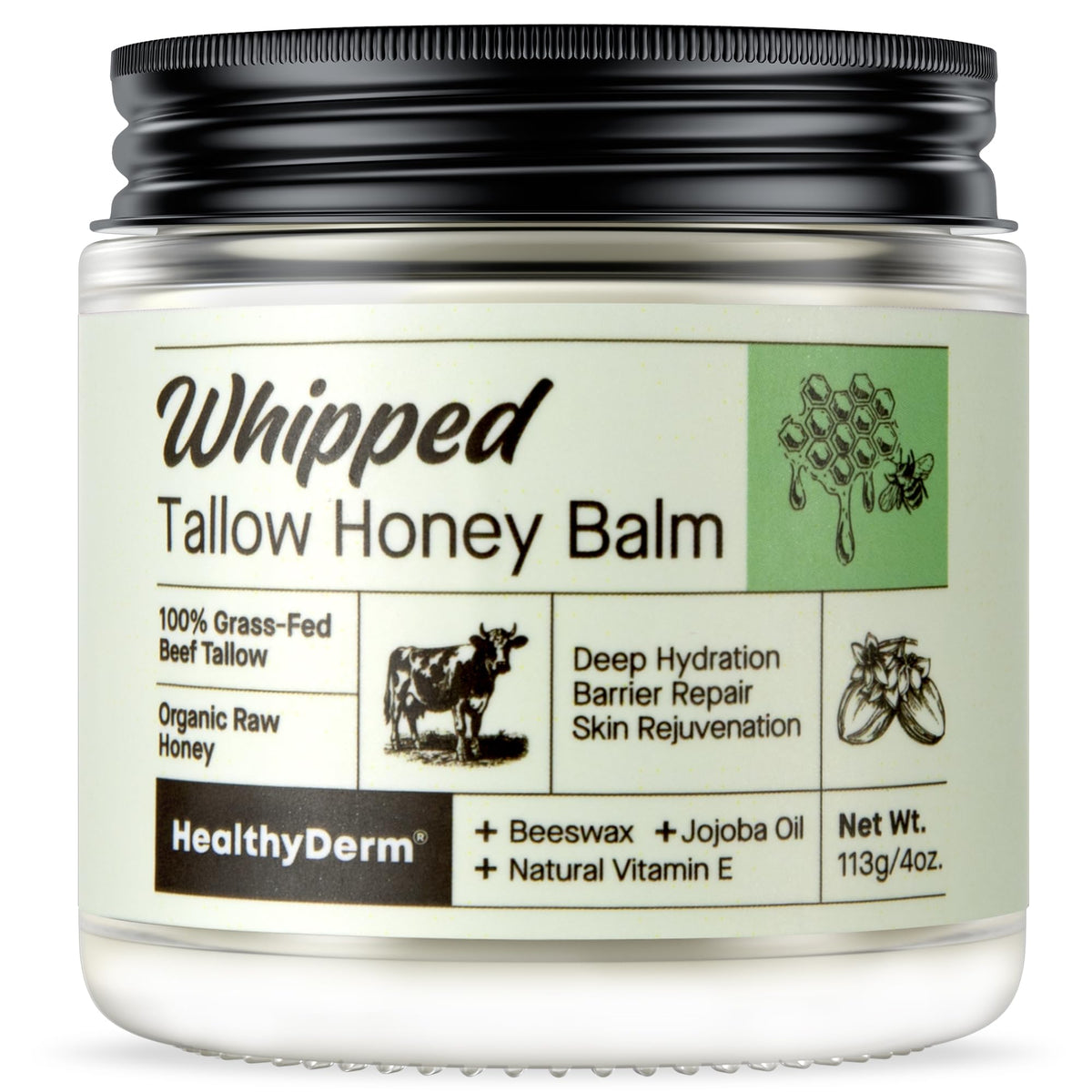 HealthyDerm Beef Tallow Honey Balm 4oz front view