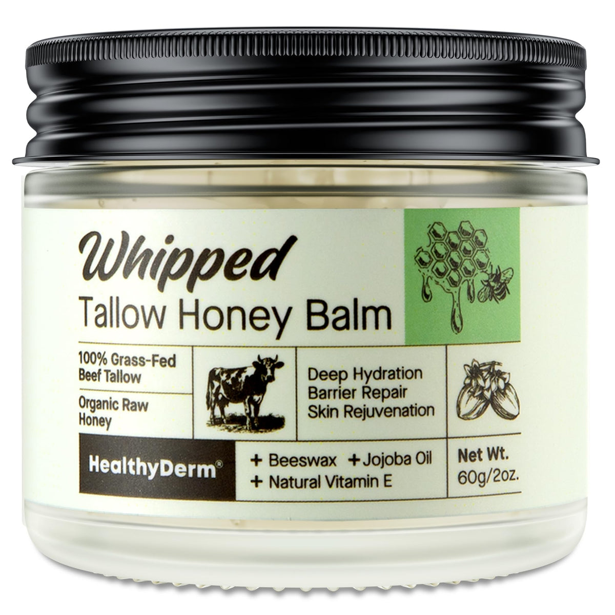 HealthyDerm Beef Tallow Honey Balm front view with packaging