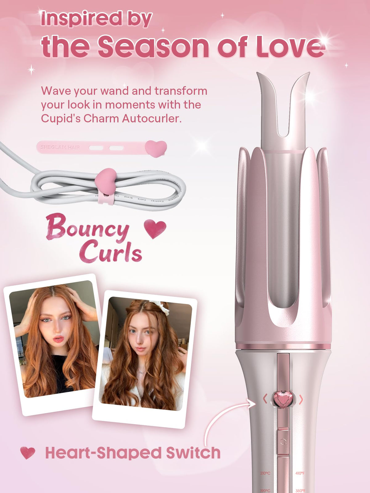 Heart-shaped hair clip included with SHEGLAM curling iron