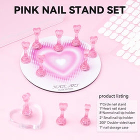 Heart-shaped pink nail tip holders in ESUOHYM set