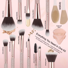 HEDIVIA pink makeup brushes in travel case