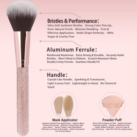 HEDIVIA Pink Makeup Brushes Set with powder puffs