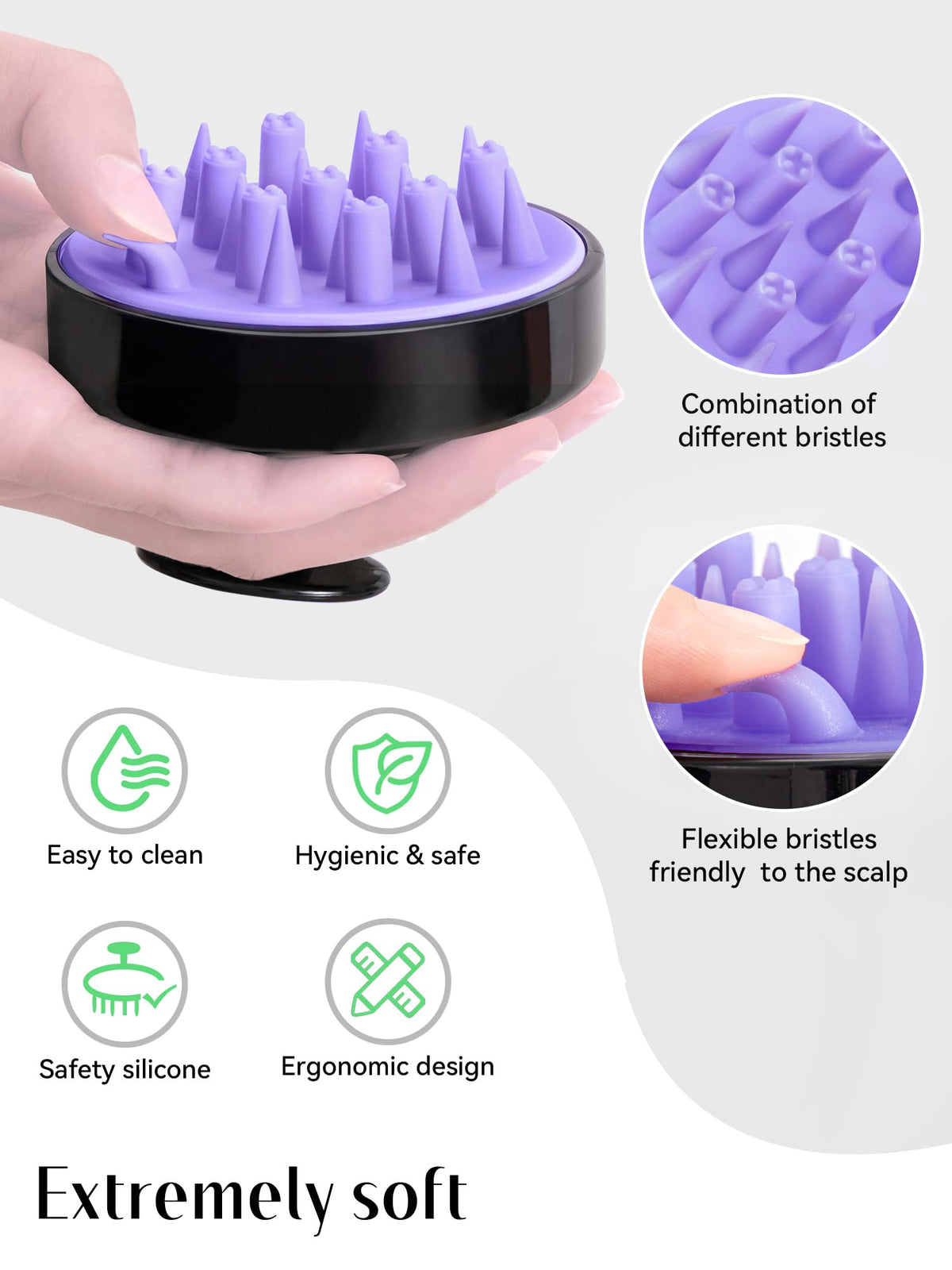 HEETA Hair Scalp Massager Brush showing soft silicone bristles