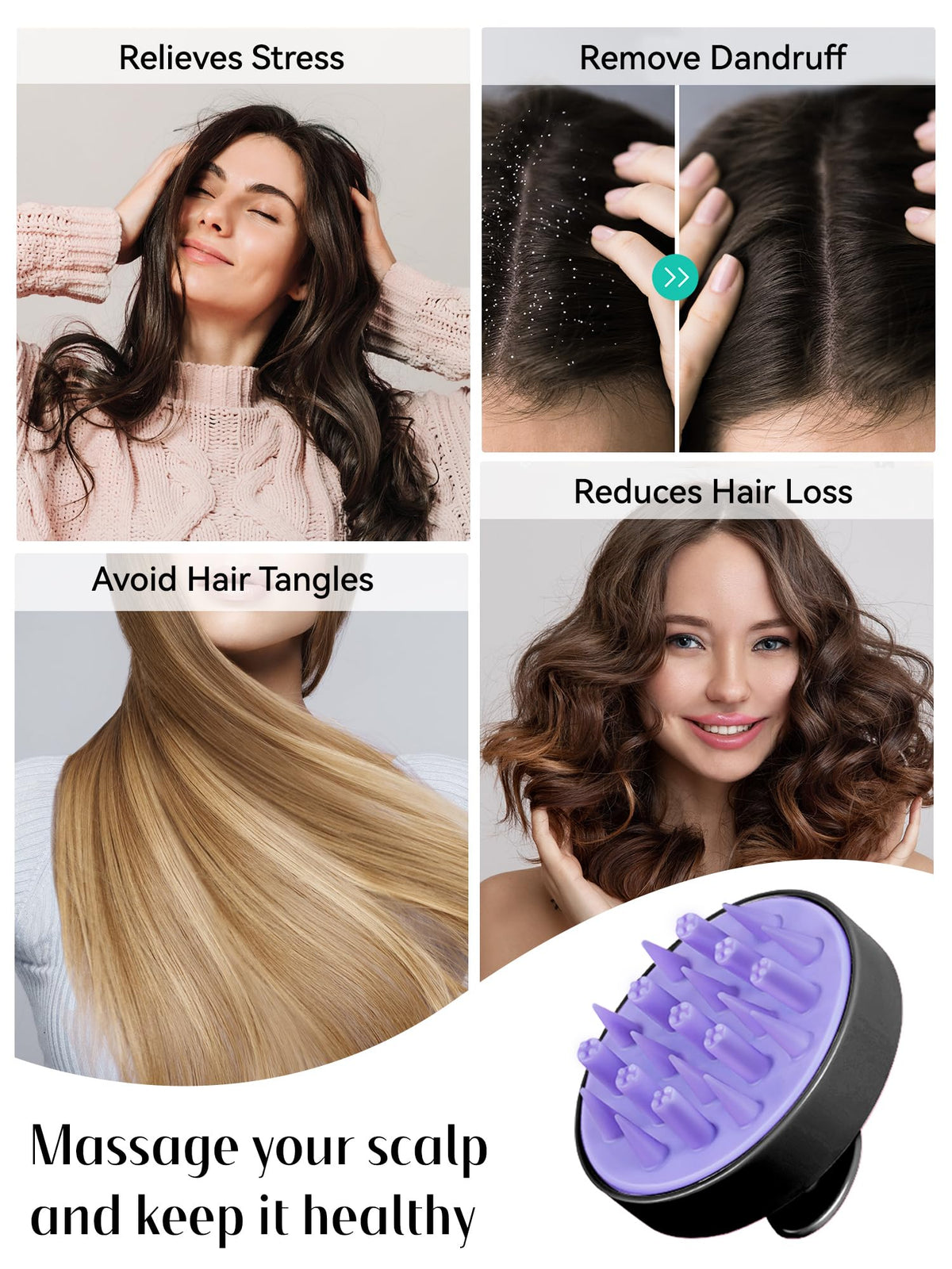 HEETA Hair Scalp Massager Brush side view with textured grip