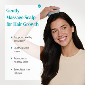 HEETA scalp massager shampoo brush back view showing silicone bristles