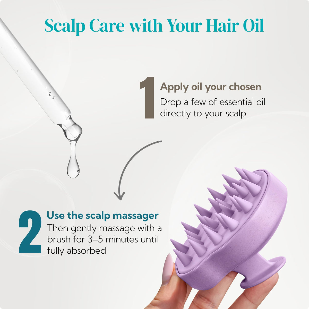 HEETA scalp massager shampoo brush on a bathroom counter