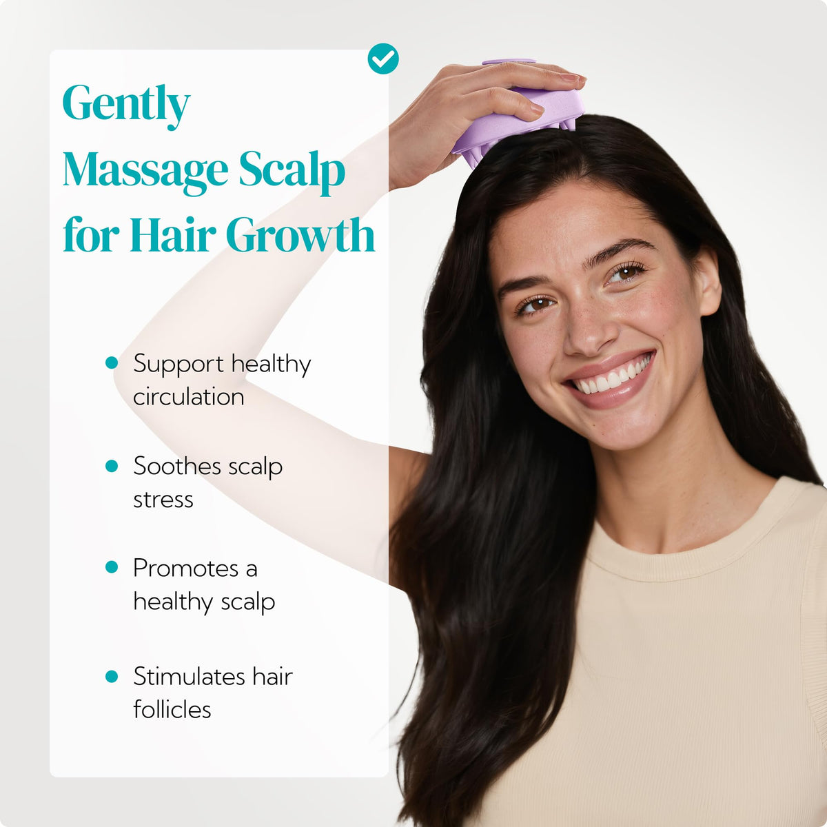 HEETA scalp massager shampoo brush side view showing ergonomic handle