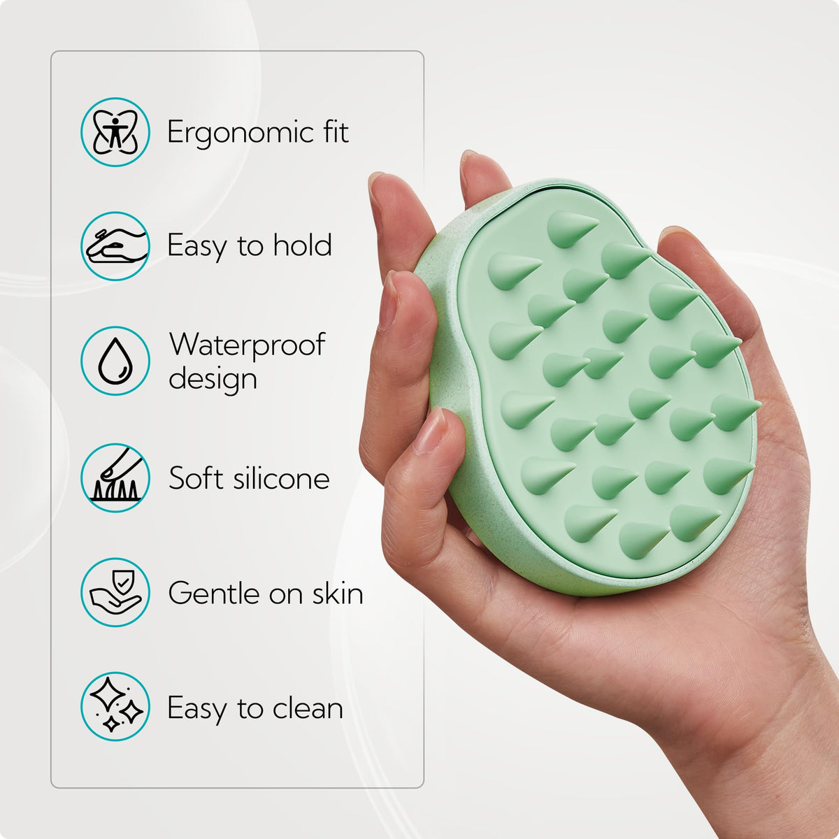 HEETA scalp massager shampoo brush with eco-friendly materials displayed