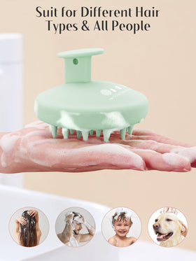 HEETA Silicone Scalp Massager on a bathroom counter
