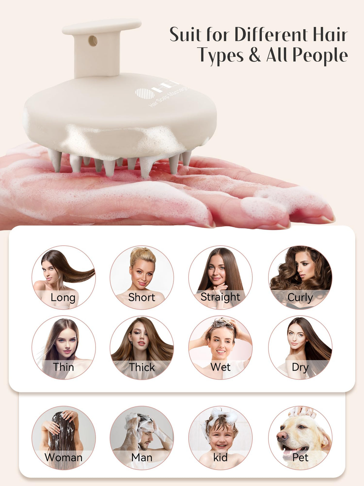 HEETA Silicone Scalp Massager with shampoo bottle