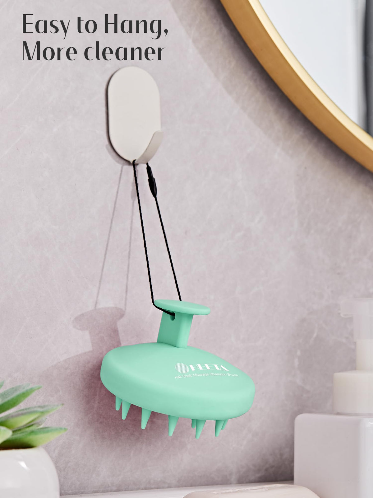 HEETA Silicone Scalp Massager with shampoo bottle