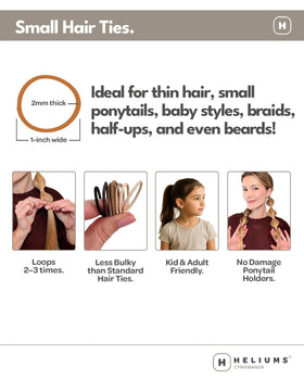 Heliums Small Hair Ties black elastic in a hand