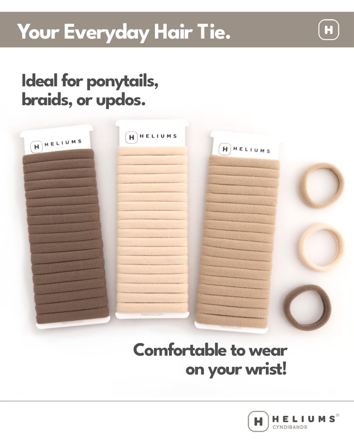 Heliums Soft Hair Ties in use on a ponytail