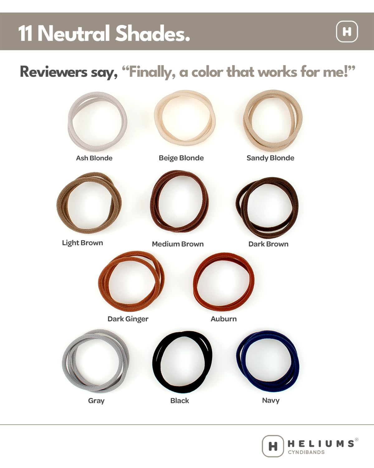 Heliums Thin Hair Ties 6mm Beige Blonde showing colour options