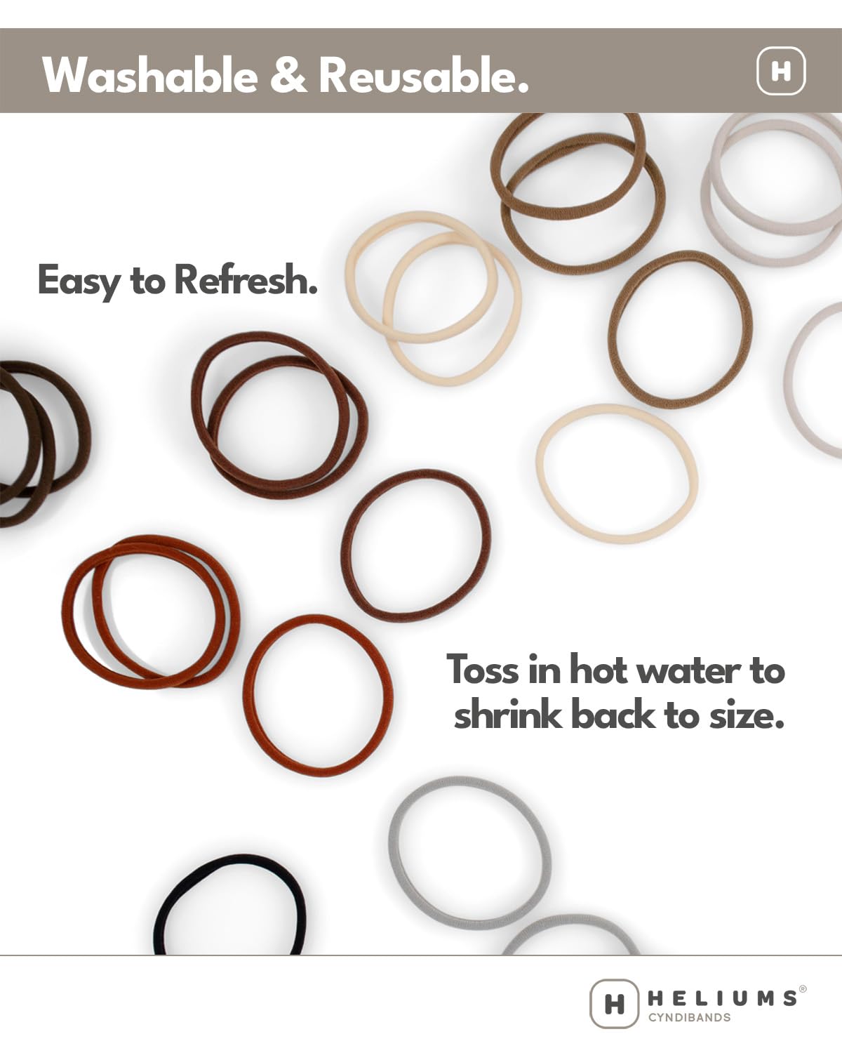 Heliums Thin Hair Ties Dark Brown showing size