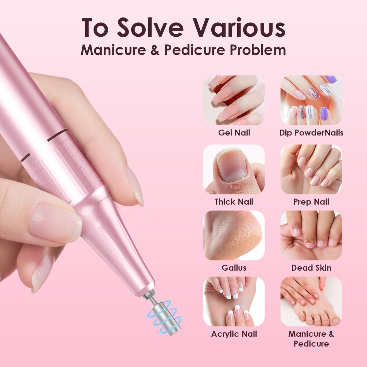 HELIVIVE Electric Nail Drill side view with waist clip