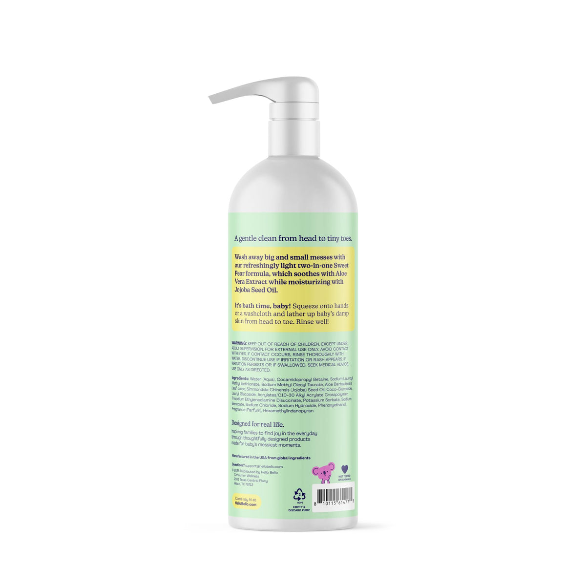 Hello Bello Baby Shampoo & Body Wash packaging with sweet pear scent