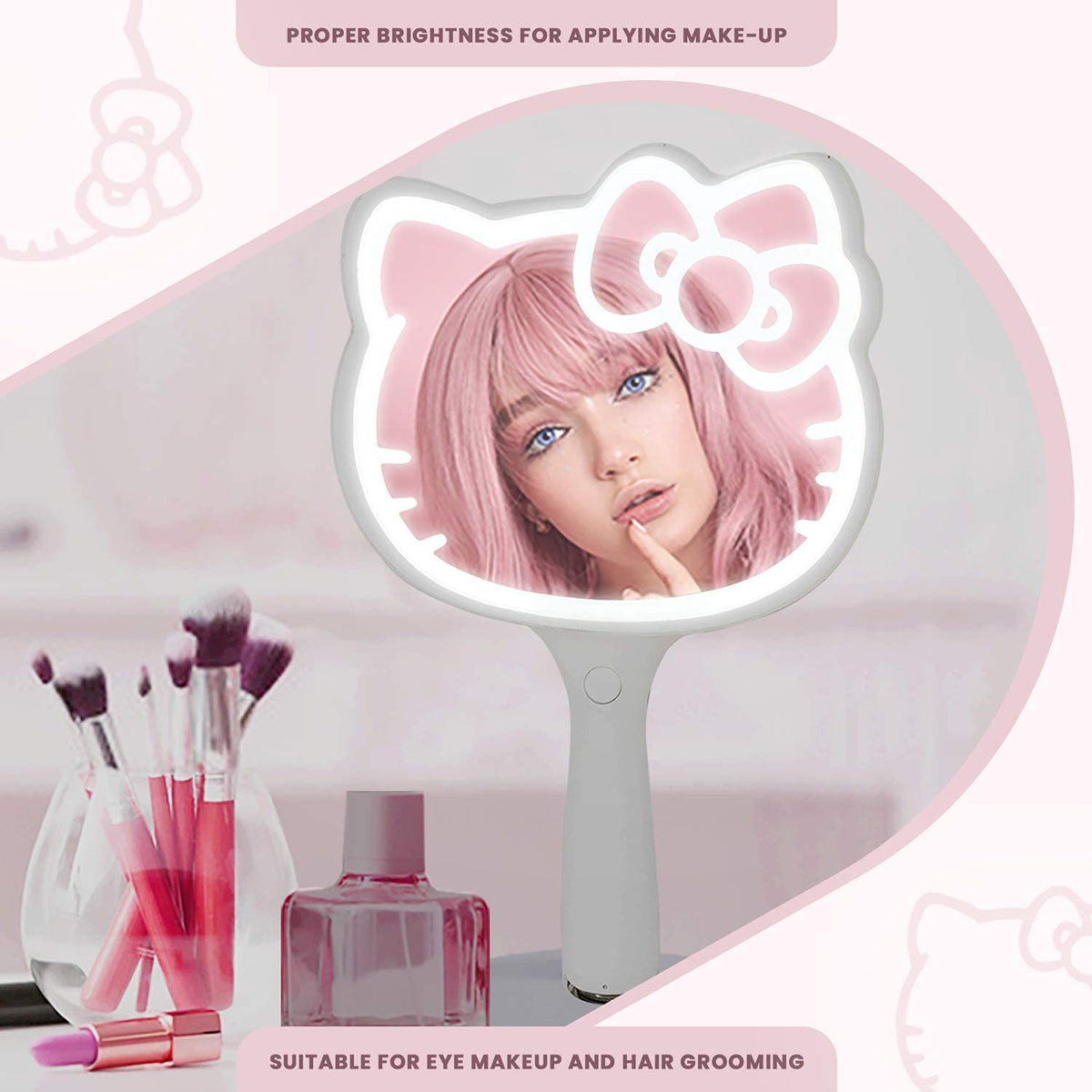 Hello Kitty LED Handheld Mirror in travel bag