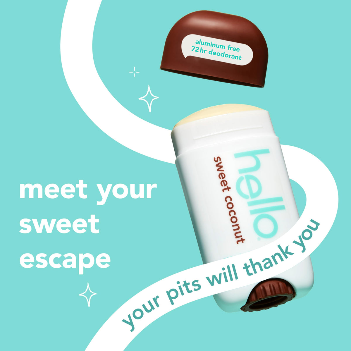 hello Sweet Coconut Aluminium Free Deodorant stick close-up