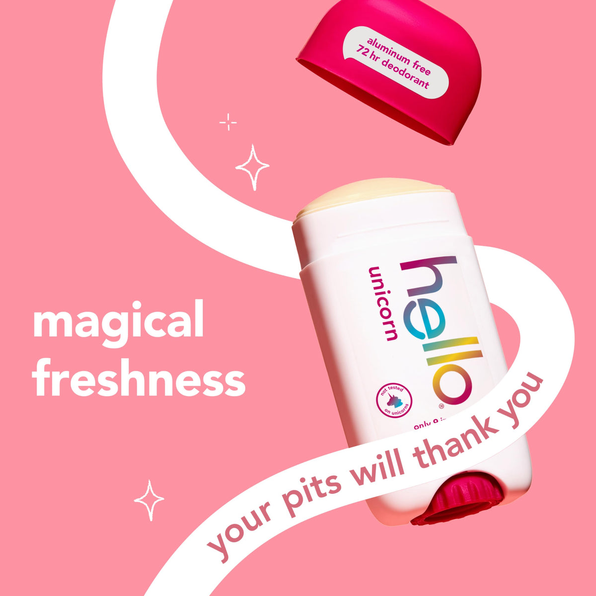 hello Unicorn Deodorant packaging side view