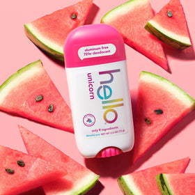 hello Unicorn Deodorant with fresh fruits background