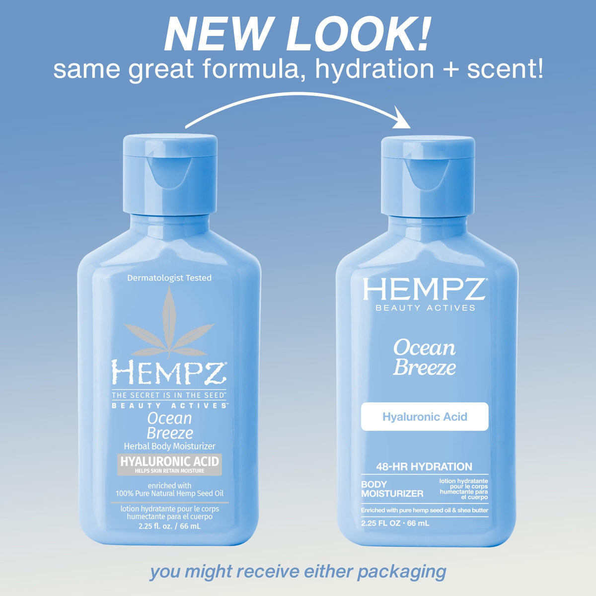 Hempz Body Lotion Ocean Breeze Mini 2.25 Fl Oz with packaging