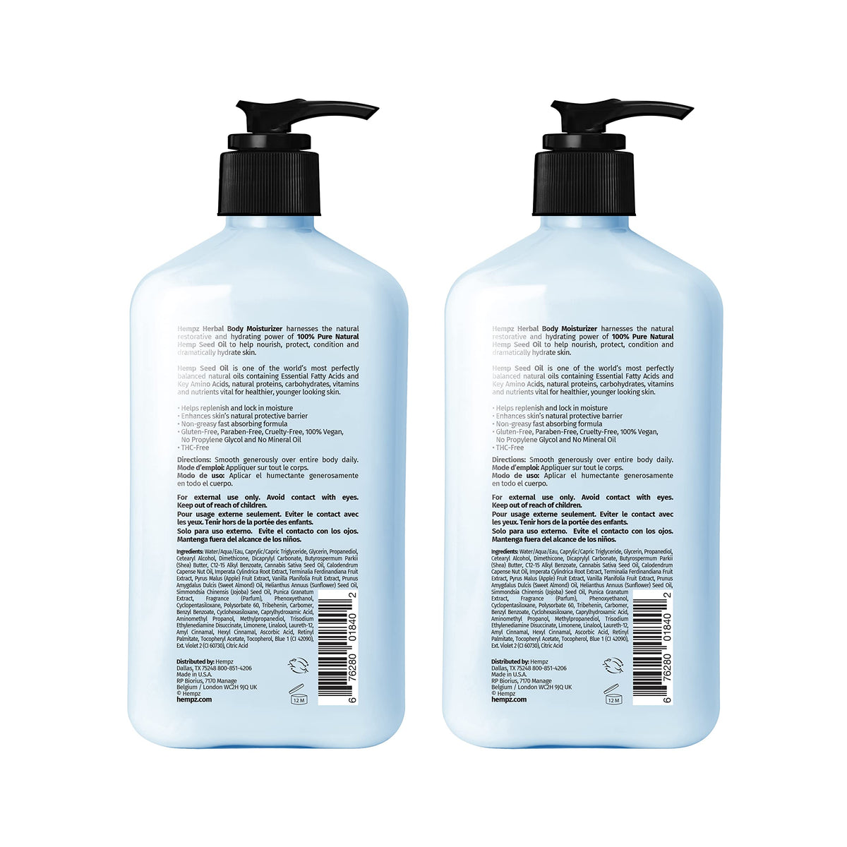 Hempz body lotion packaging with peach and grapefruit scent