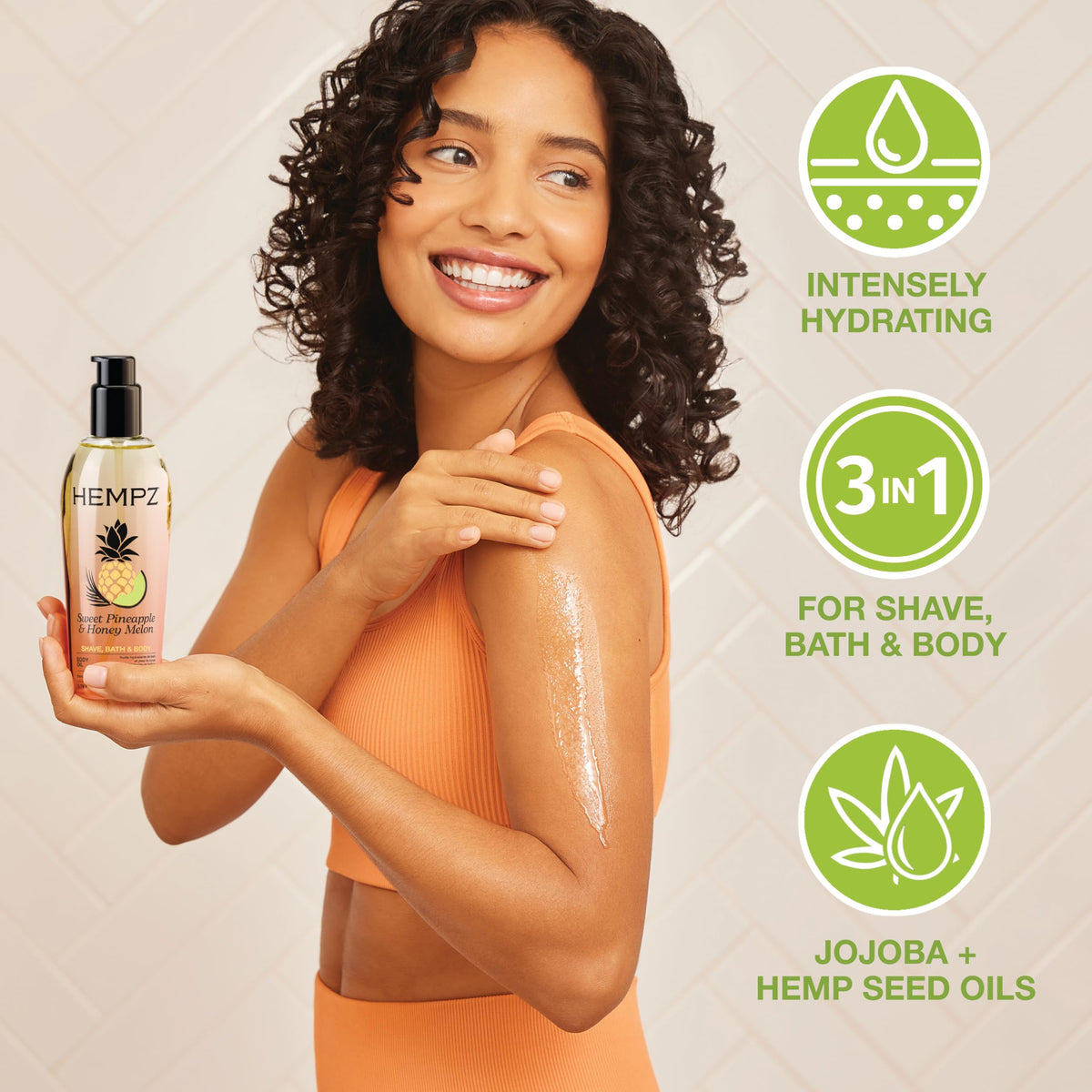 Hempz body oil bottle side view with label