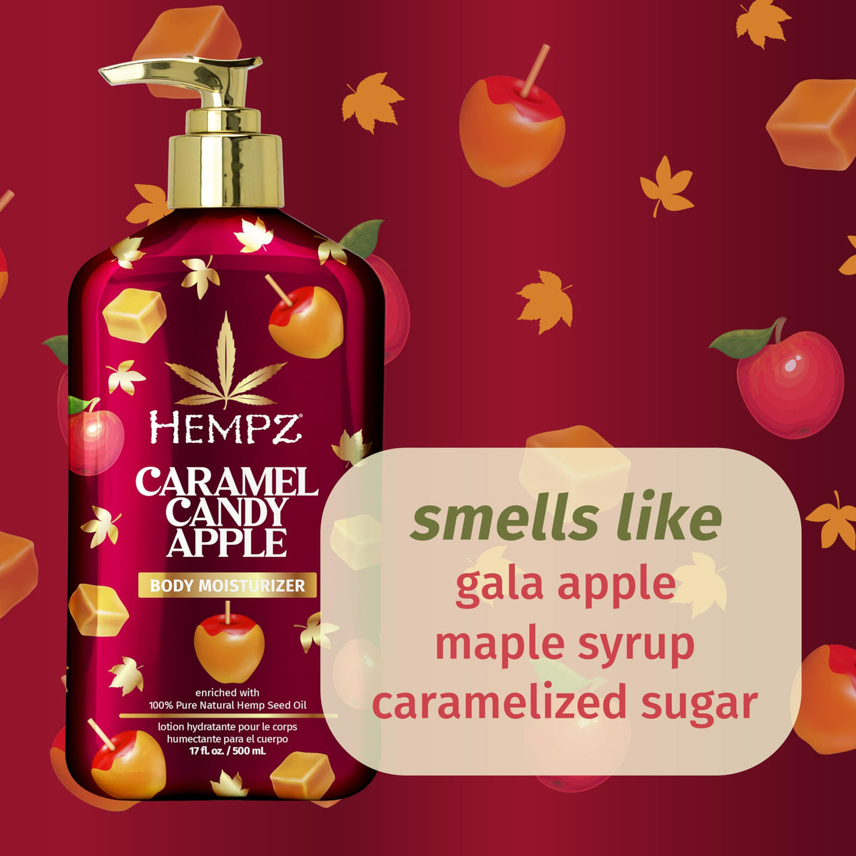 Hempz Caramel Candy Apple Body Moisturizer label close-up