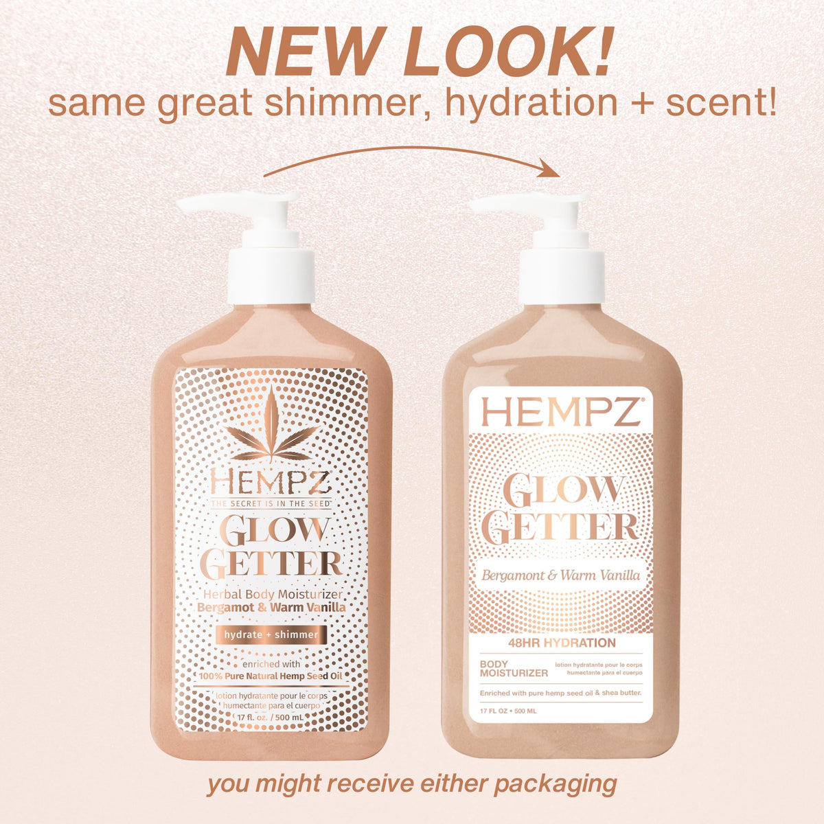 Hempz Glow Getter Body Lotion showing shimmer effect
