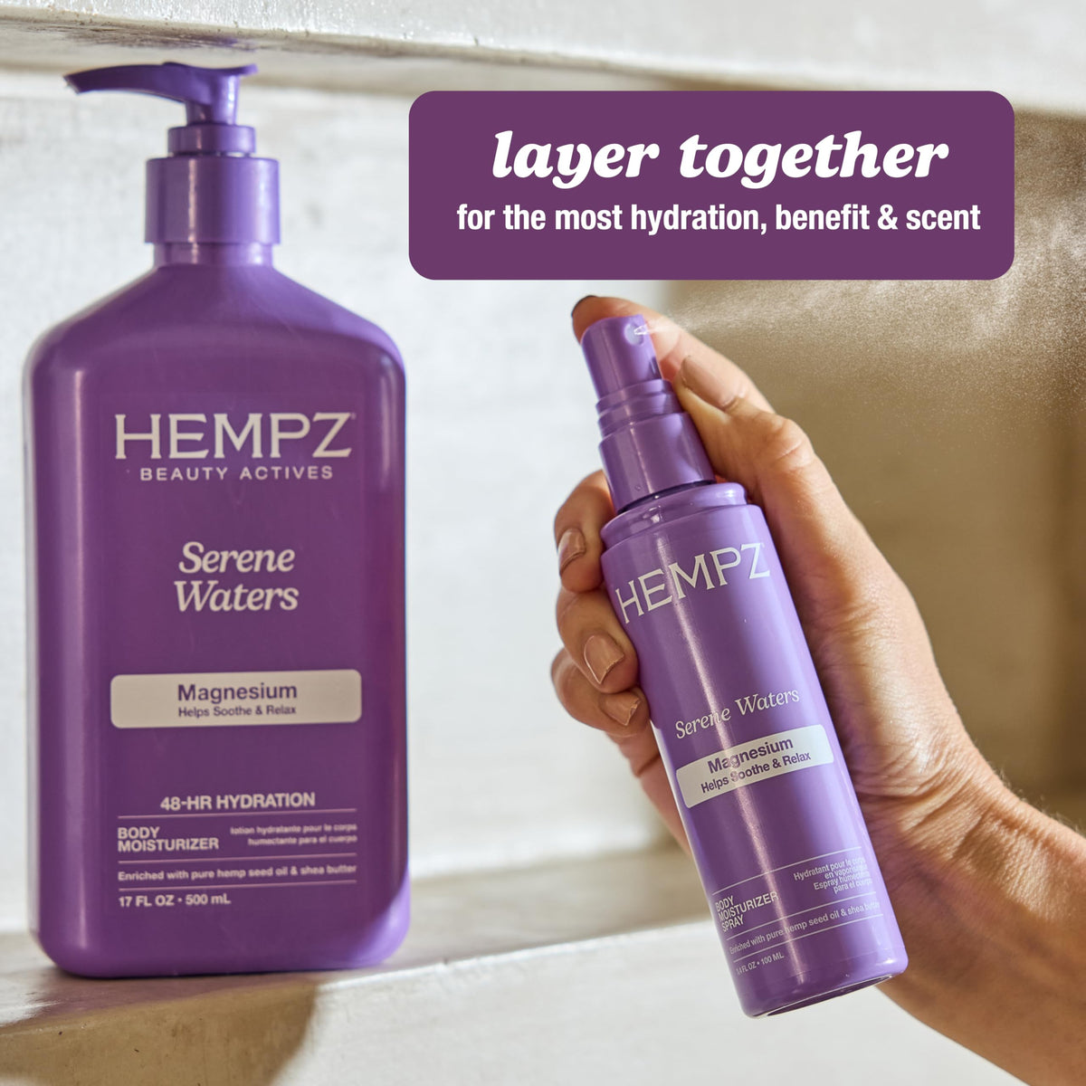Hempz Magnesium Moisturizing Body Lotion 17 Fl Oz on a bathroom counter