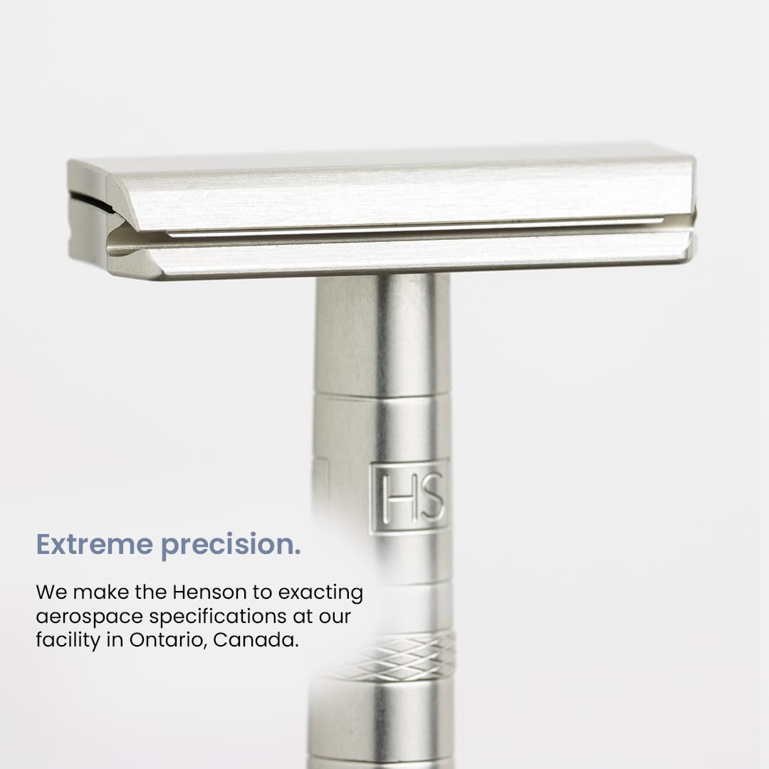 Henson Shaving Razor angled view to show blade rigidity