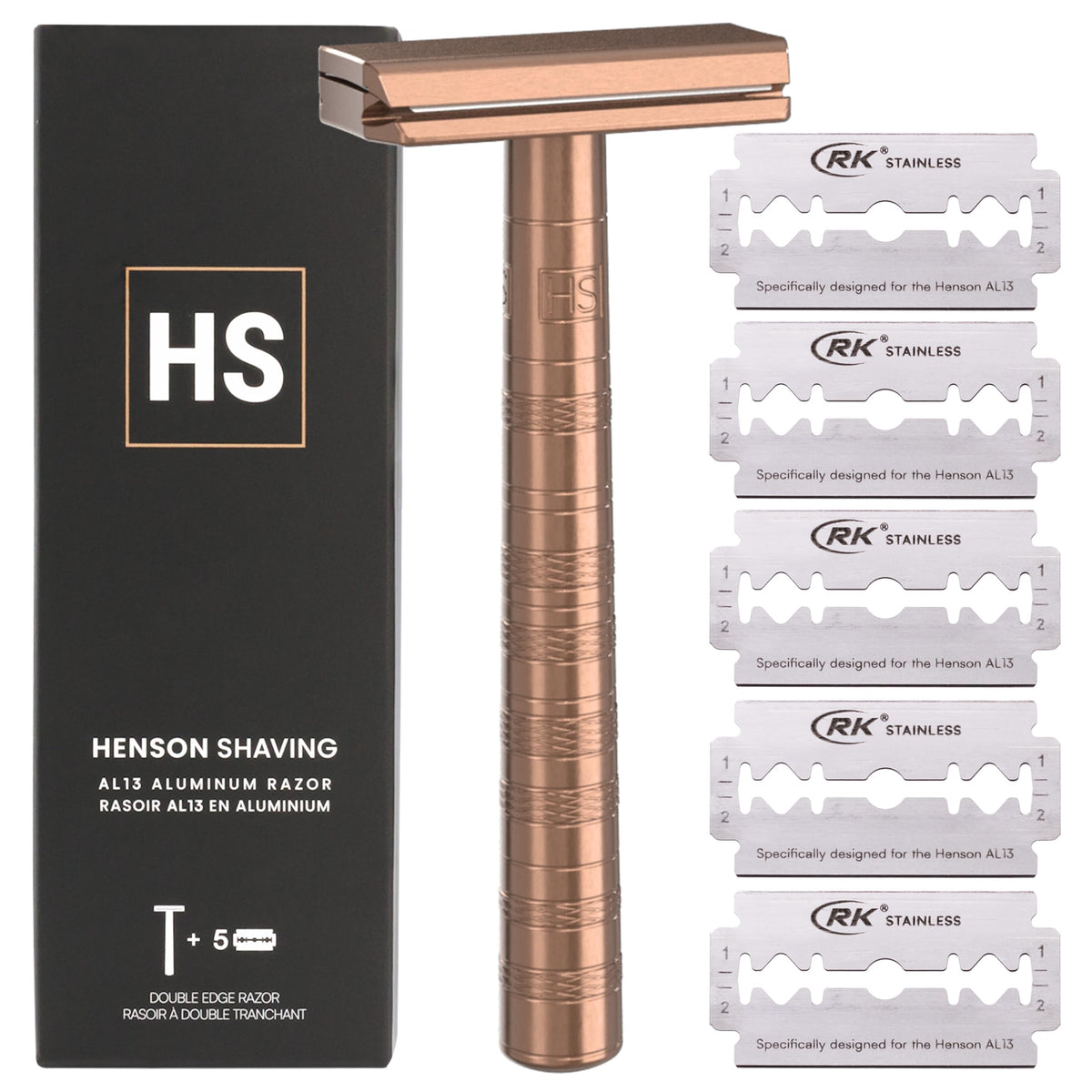 Henson Shaving Razor front view with copper finish