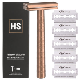 Henson Shaving Razor front view with copper finish