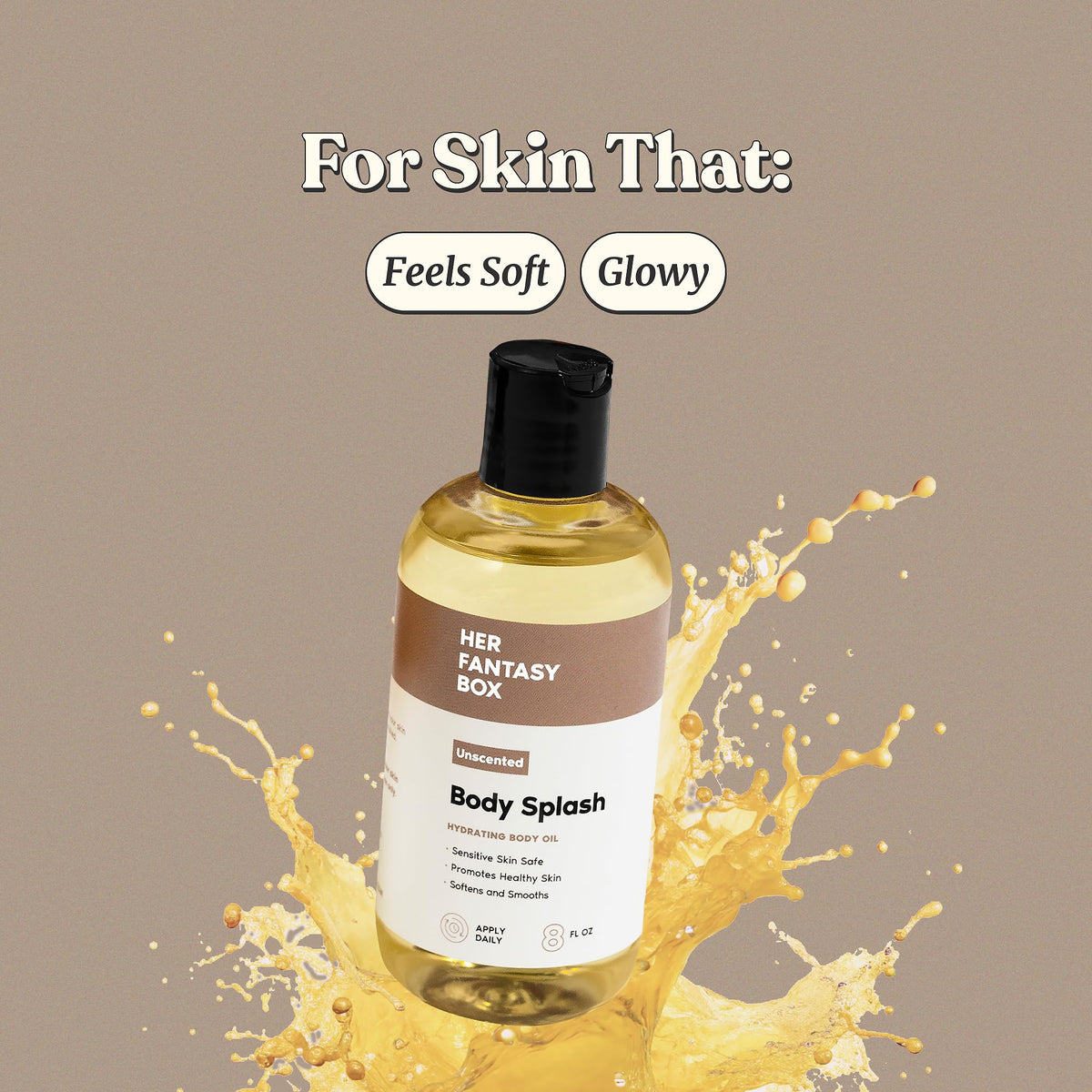 Her Fantasy Box Body Splash Hydrating Body Oil back view with ingredient list