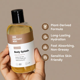 Her Fantasy Box Body Splash Hydrating Body Oil side view showing bottle design