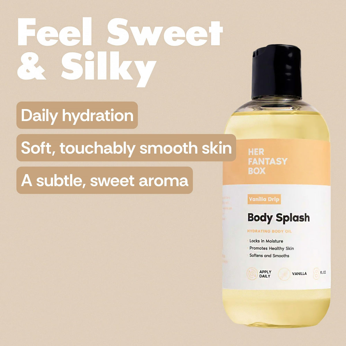 Her Fantasy Box Body Splash Vanilla Drip close-up of the bottle