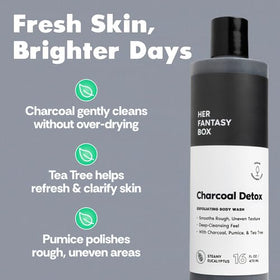 Her Fantasy Box body wash in a bathroom setting