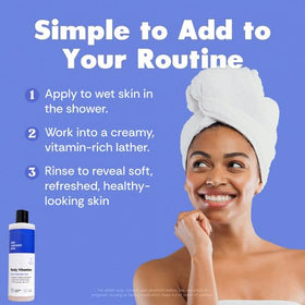 Her Fantasy Box Body Wash in a bathroom setting