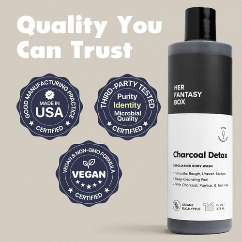 Her Fantasy Box Charcoal Detox Exfoliating Body Wash packaging details