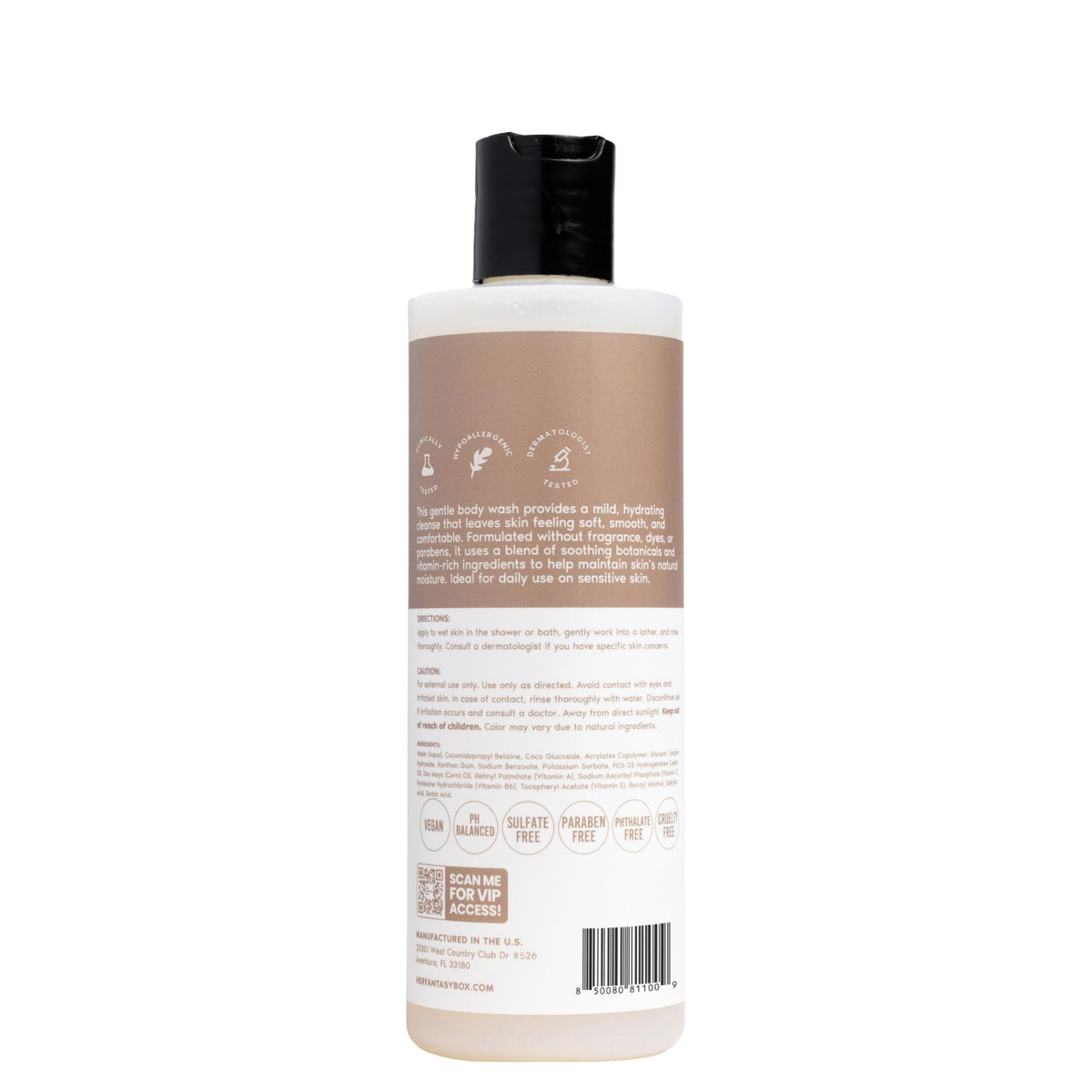 Her Fantasy Box Sensitive Skin Soother Body Wash with bubbles