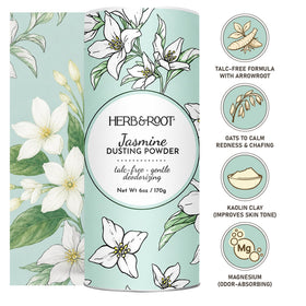 Herb & Root Jasmine Body Dusting Powder back view with ingredient details