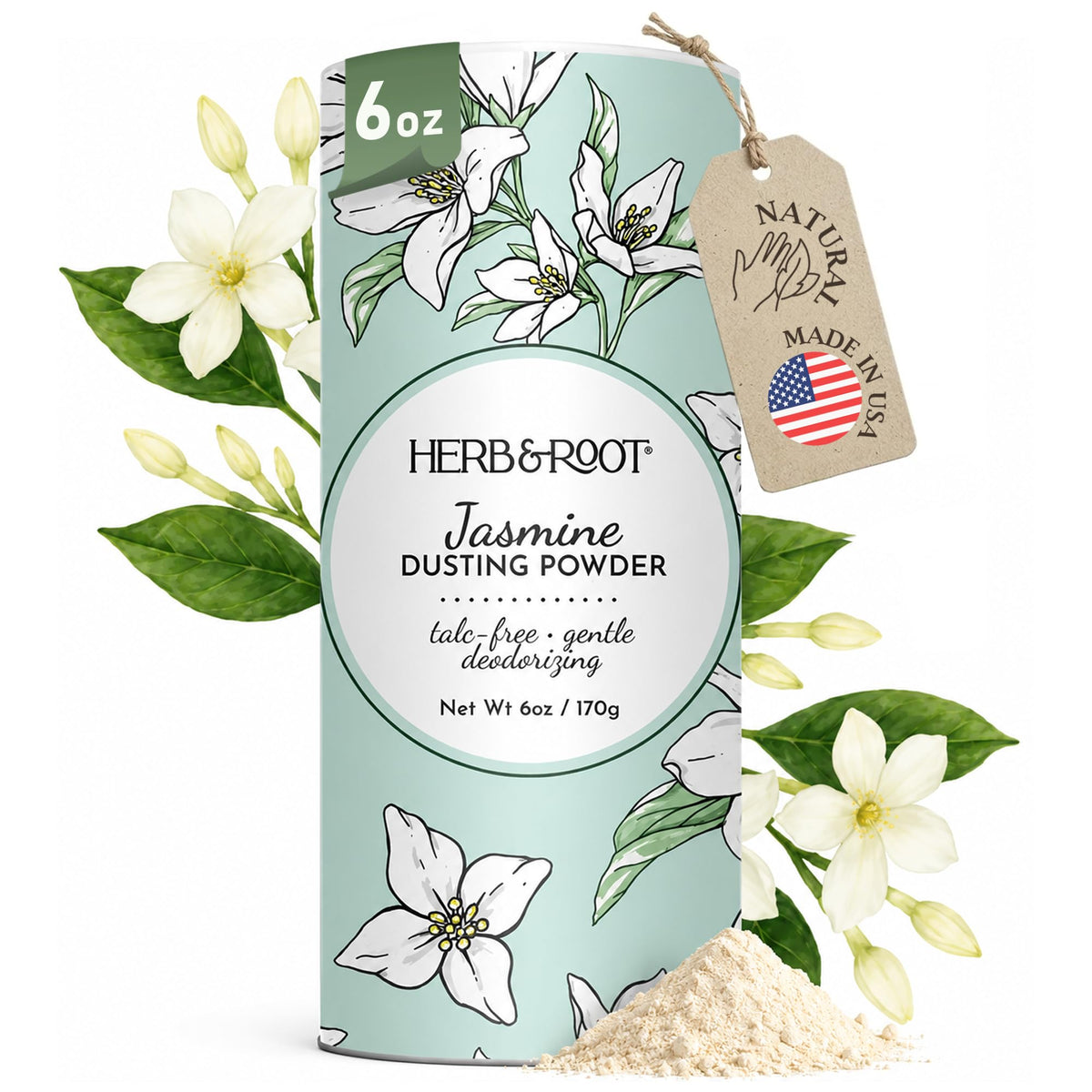Herb & Root Jasmine Body Dusting Powder front view 177g