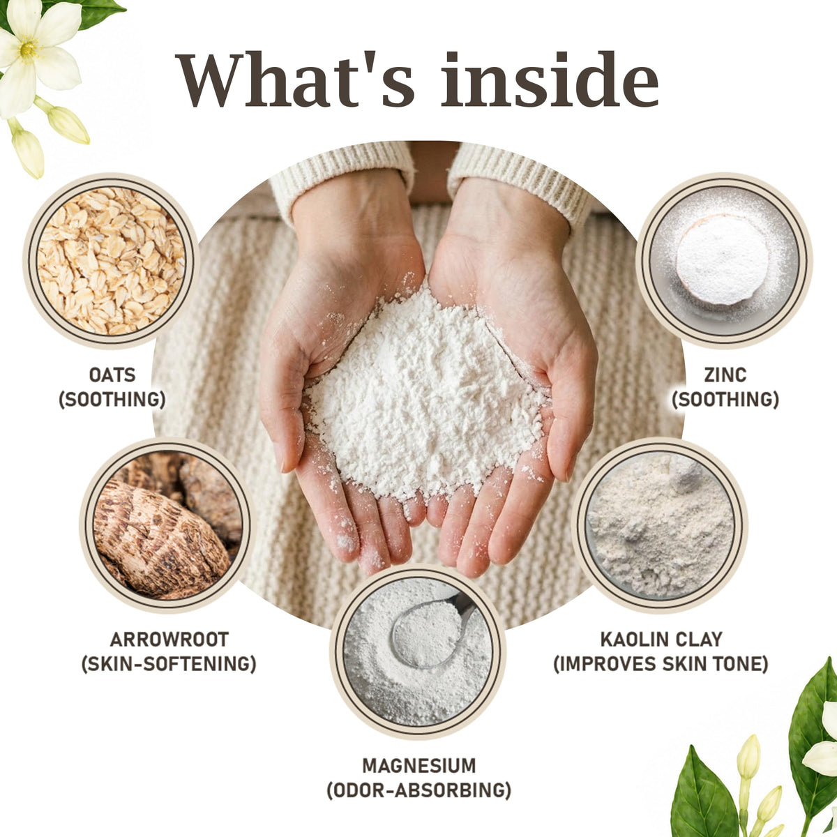Herb & Root Jasmine Body Dusting Powder in use on skin