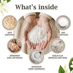 Herb & Root Jasmine Body Dusting Powder in use on skin