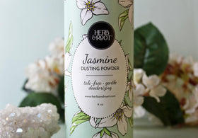 Herb & Root Jasmine Body Dusting Powder lifestyle scene on vanity