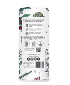 Herb & Root Sandalwood Dusting Powder with fresh linens
